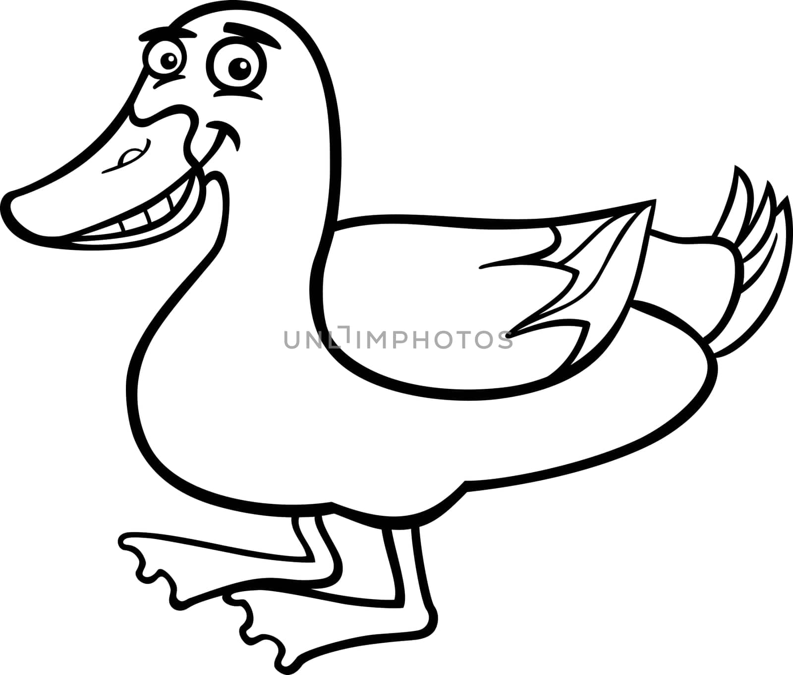 Black and White Cartoon Illustration of Funny Duck Farm Bird Animal for Coloring Book