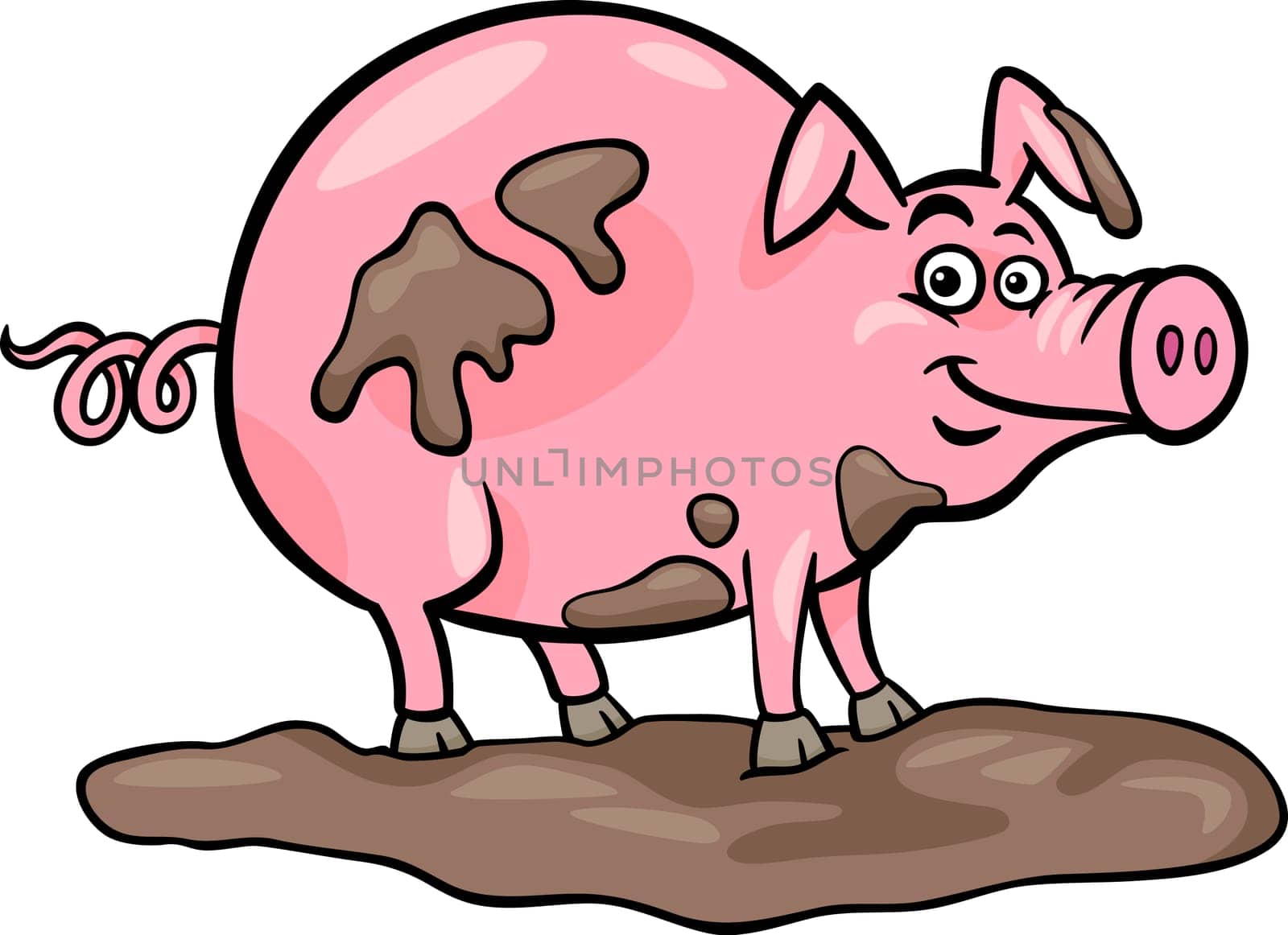 Cartoon Illustration of Funny Pig Farm Animal in Mud