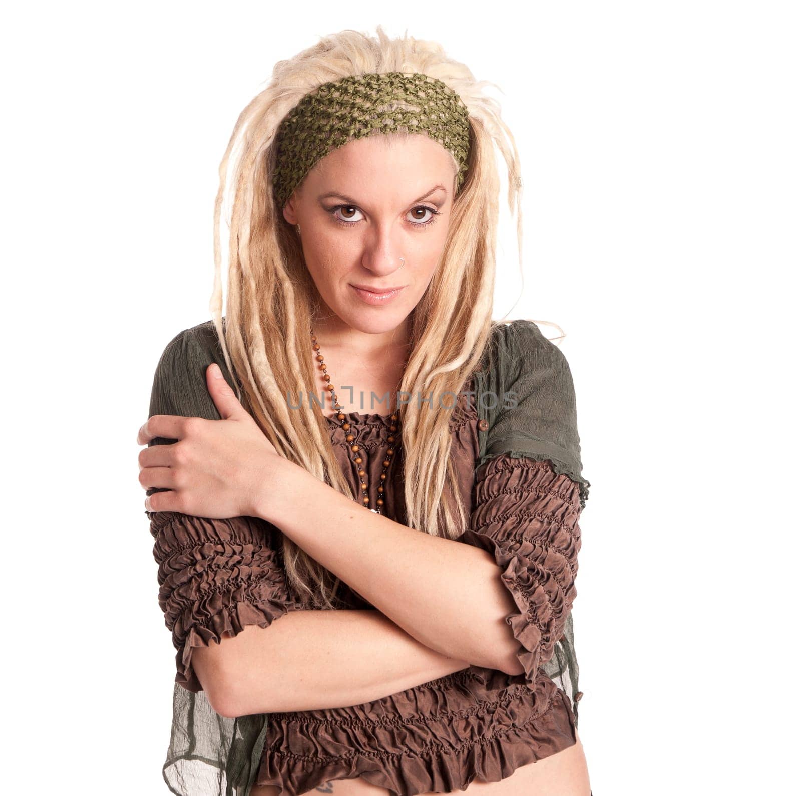 Beautiful Urban Girl with blond dreadlocks. Popular nose ring