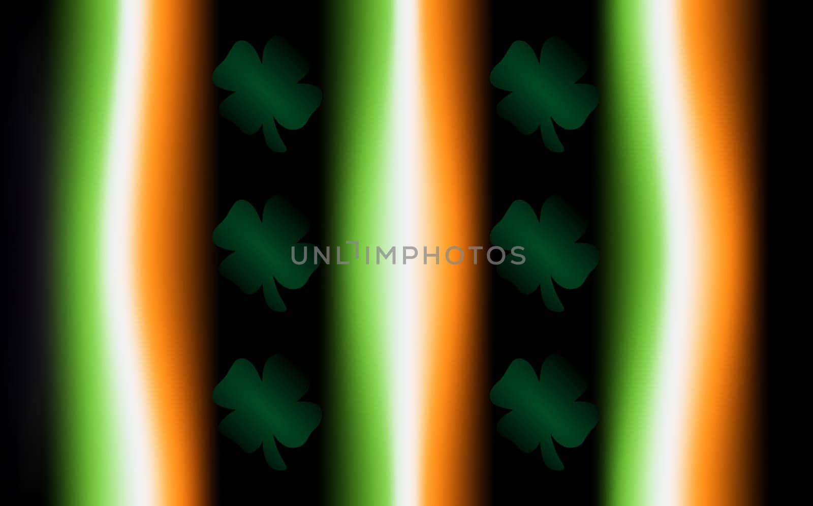 An Irish flag background with 3D clovers to use as space for text