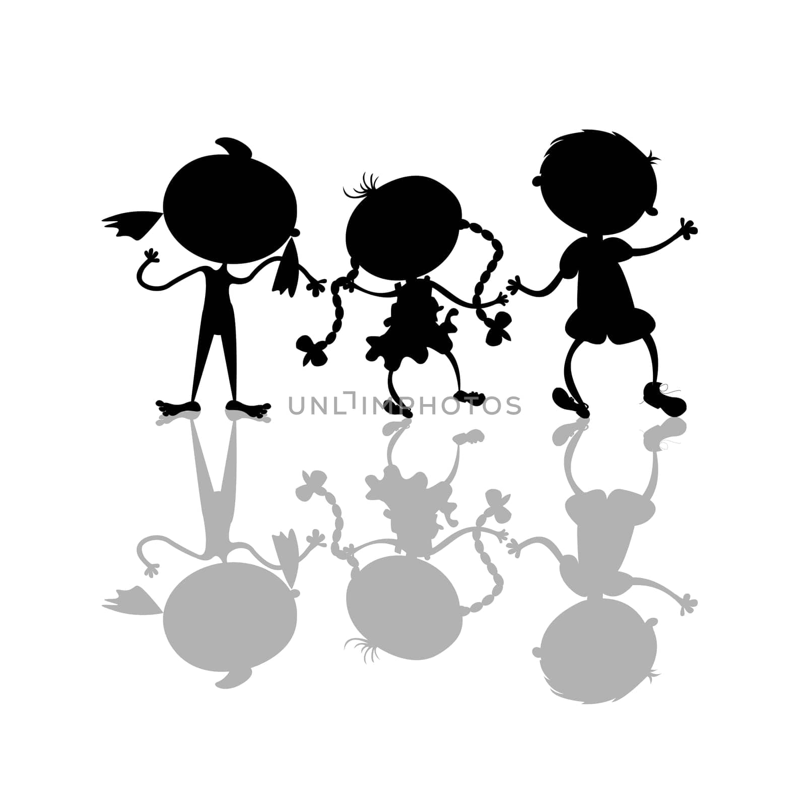 Black kids silhouettes on white background