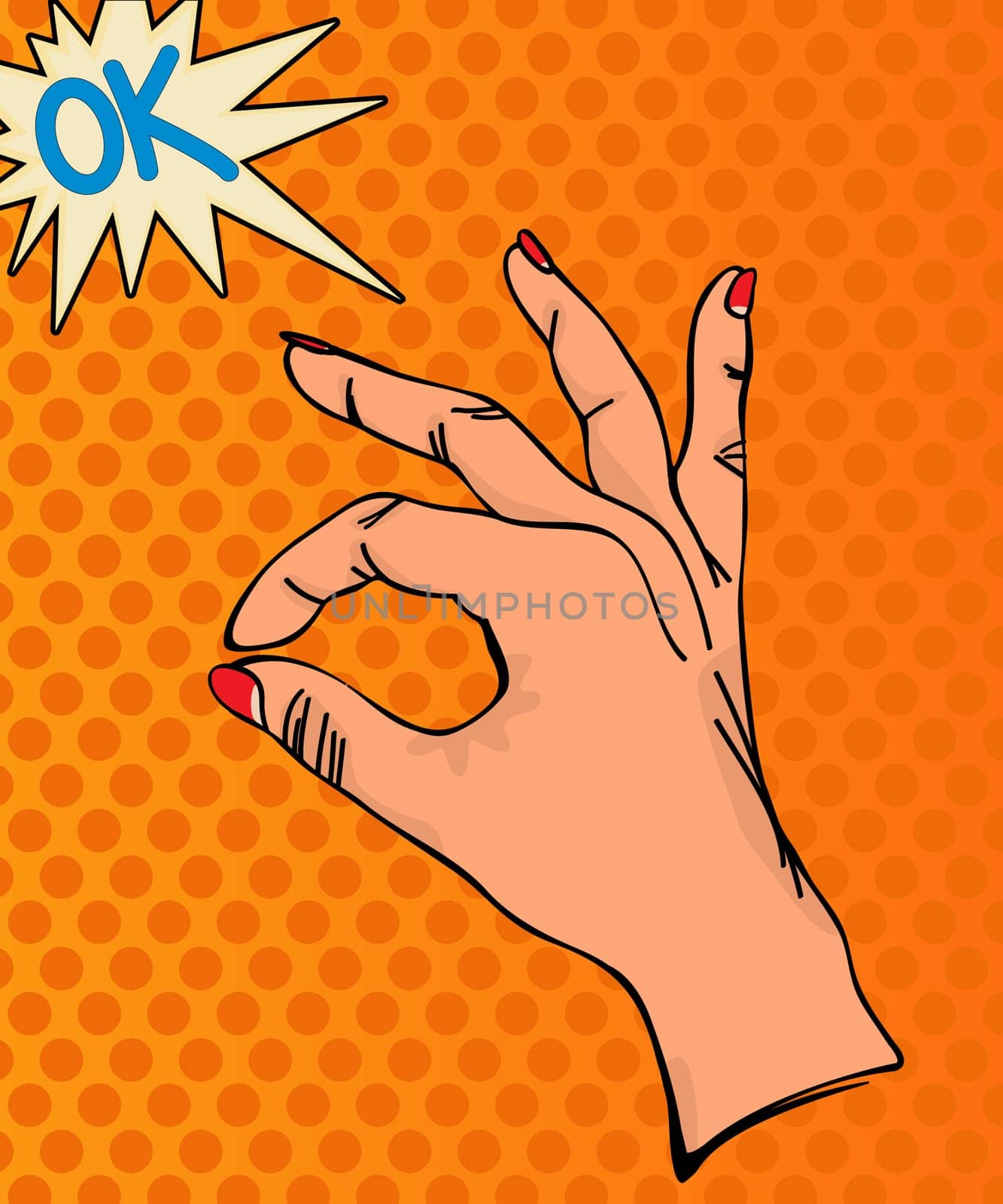 Pop Art illustration. OK Hand sign.