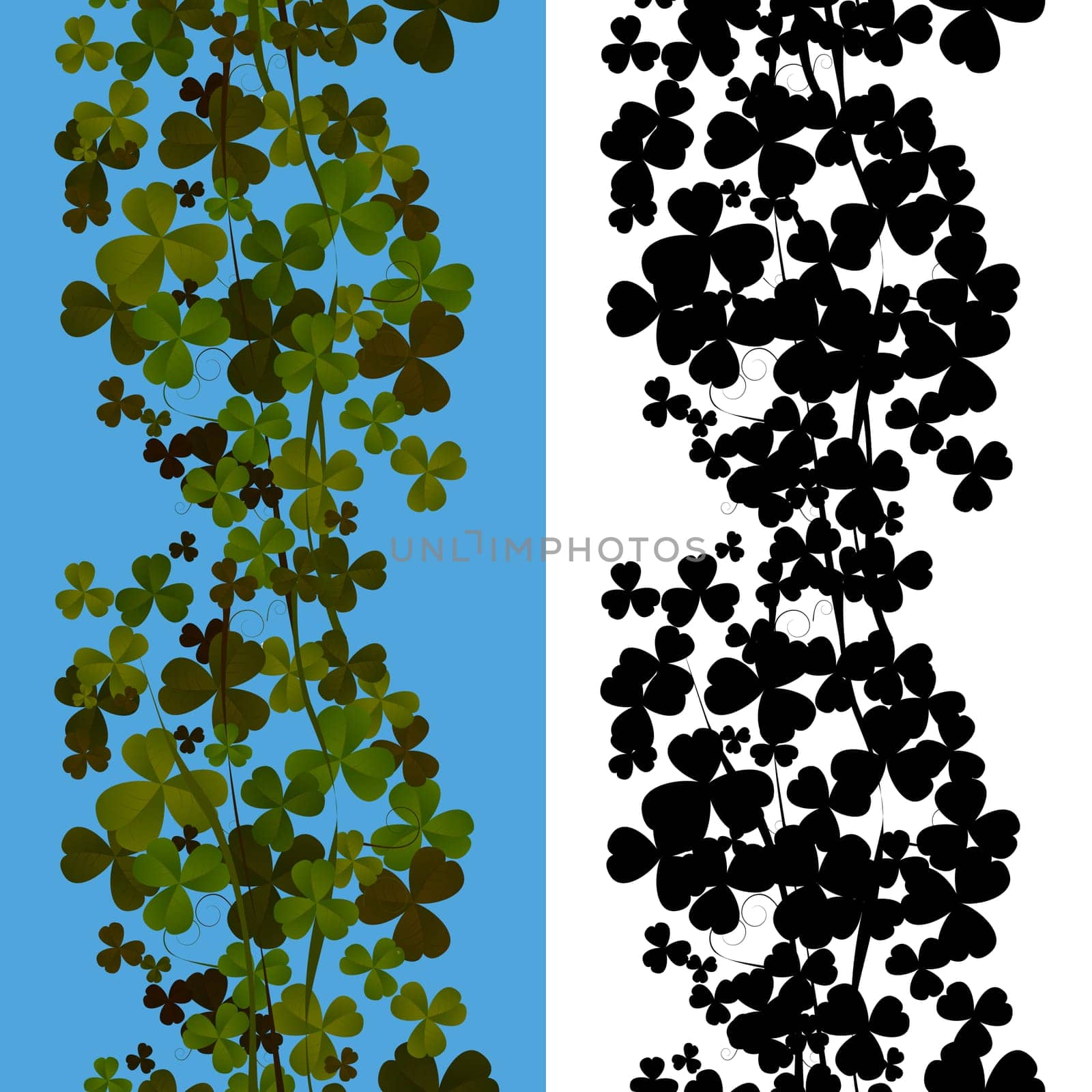 Seamless background pattern for Saint Patrick's Day in colors and black over white.