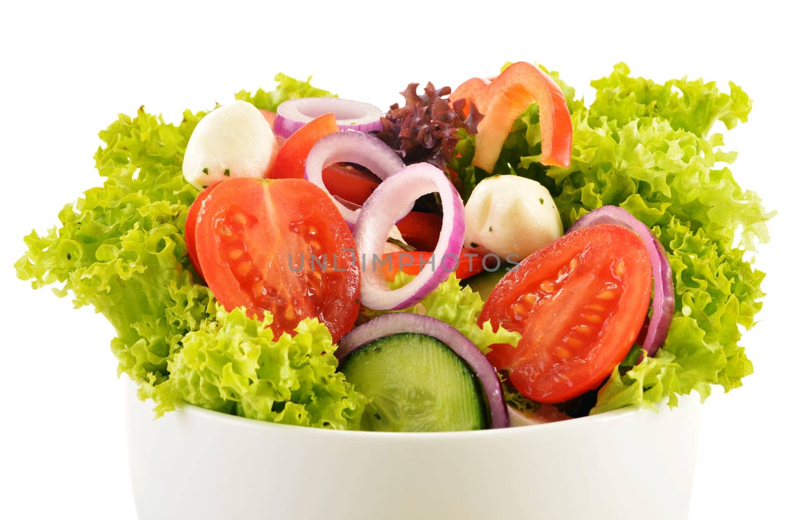 Vegetable salad bowl isolated on white background
