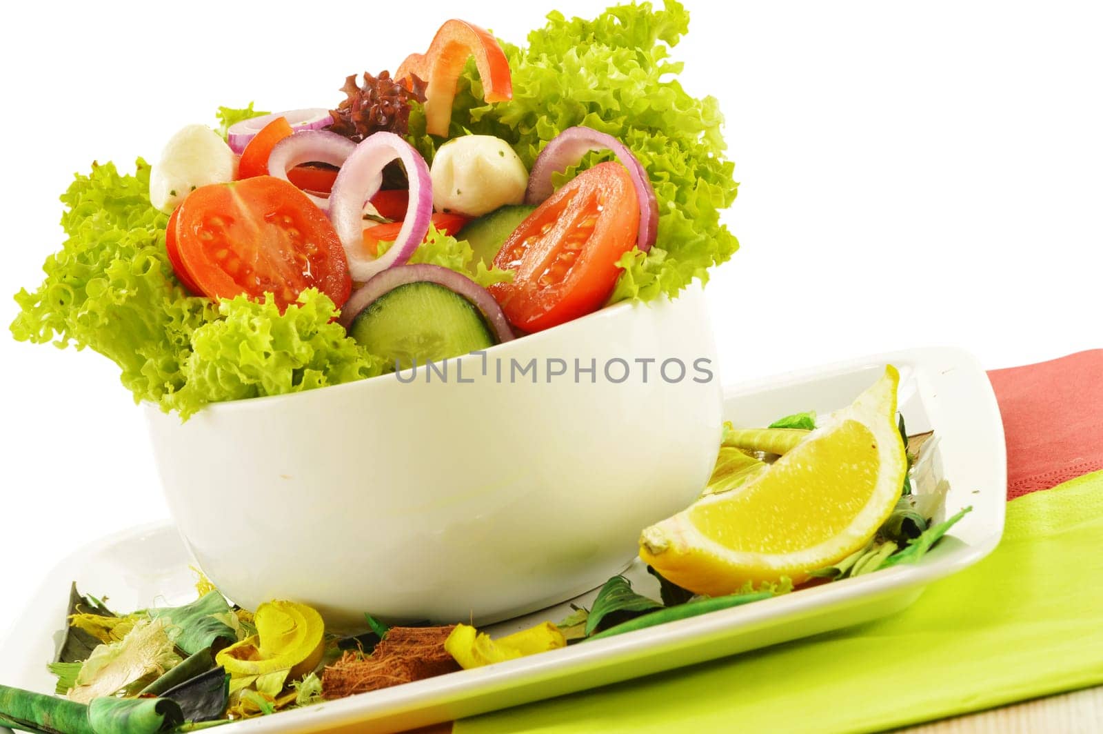Vegetable salad bowl isolated on white background