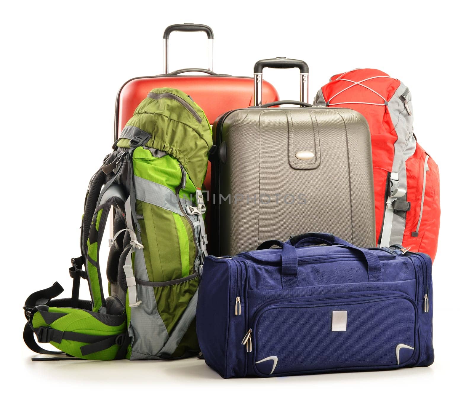 Luggage consisting of large suitcases rucksacks and travel bag isolated on white