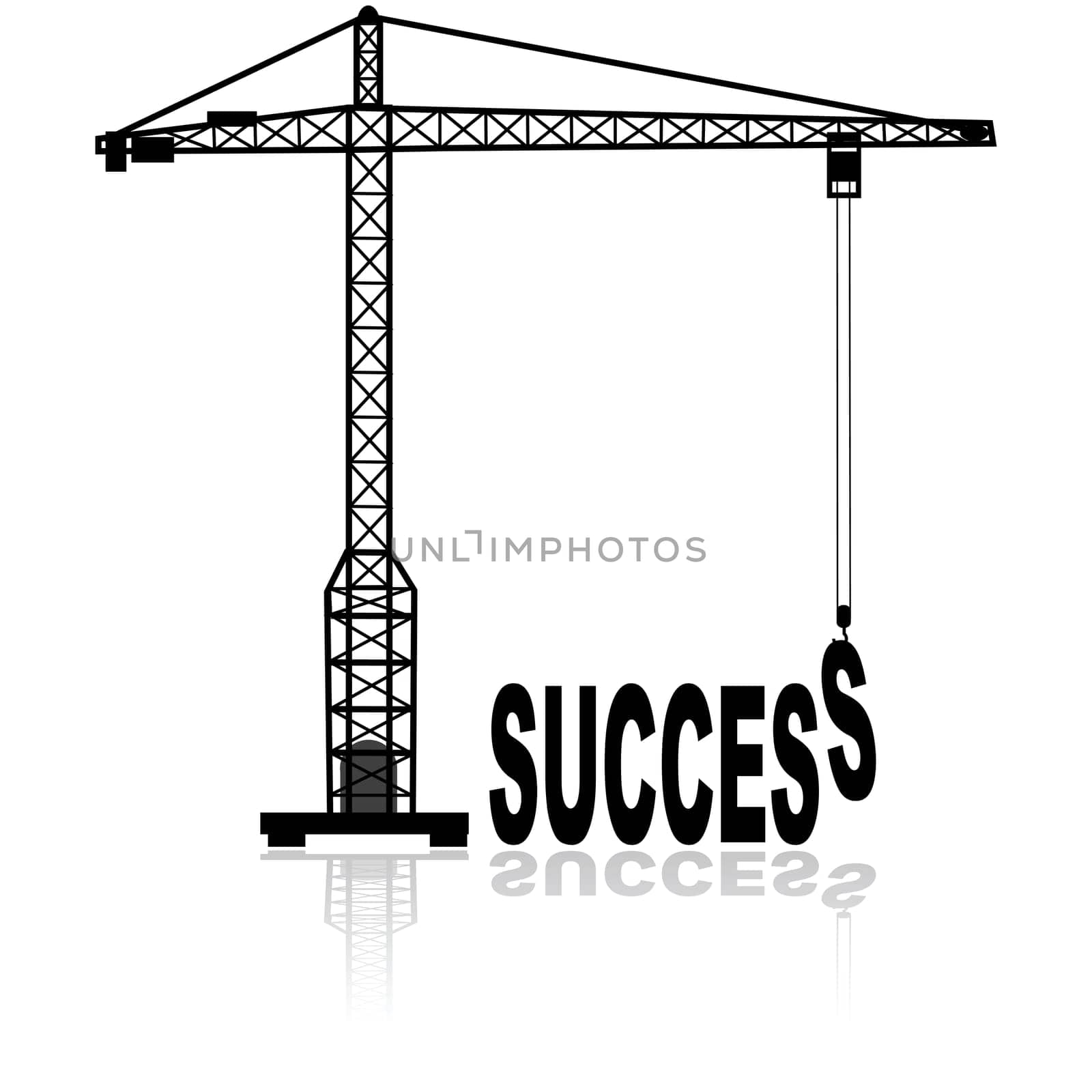 Concept illustration showing a construction crane building the word success