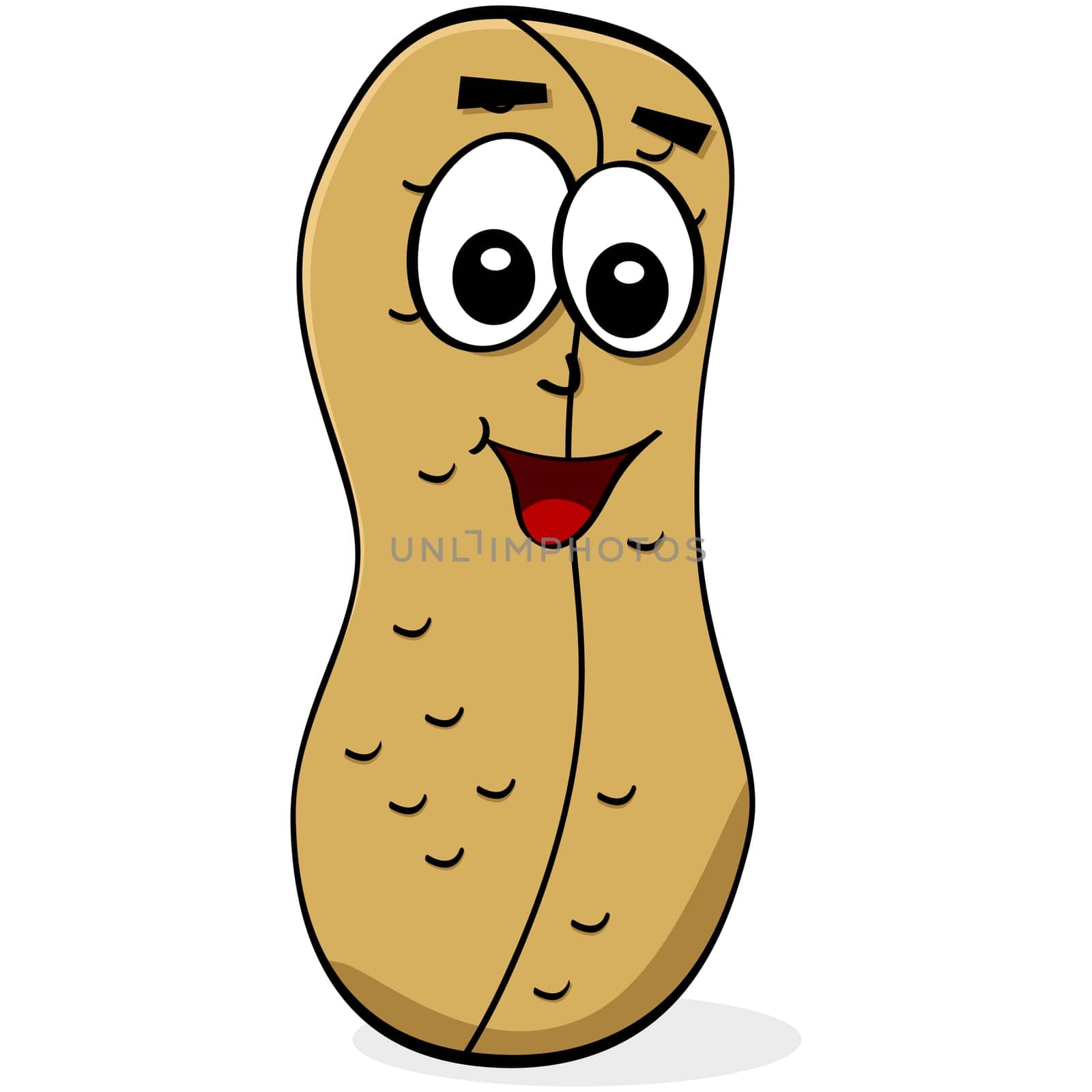 Cartoon illustration of a peanut with a happy face