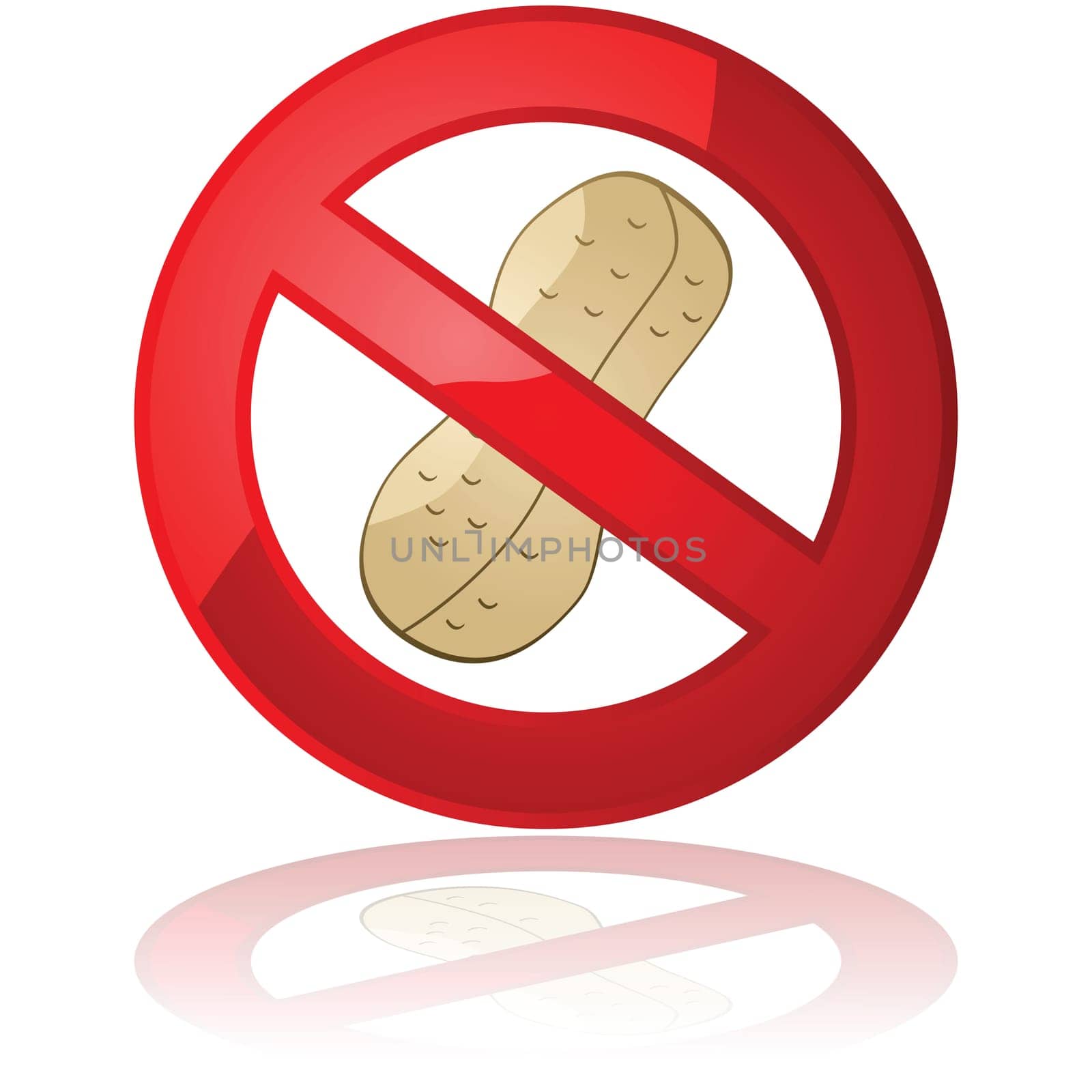 Illustration showing a peanut inside a forbidden sign, for peanut free products or environments