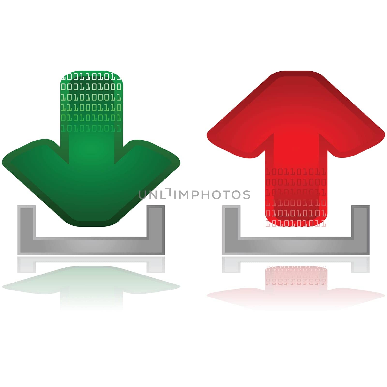 Set with two arrows, one green for downloads and one red for uploads