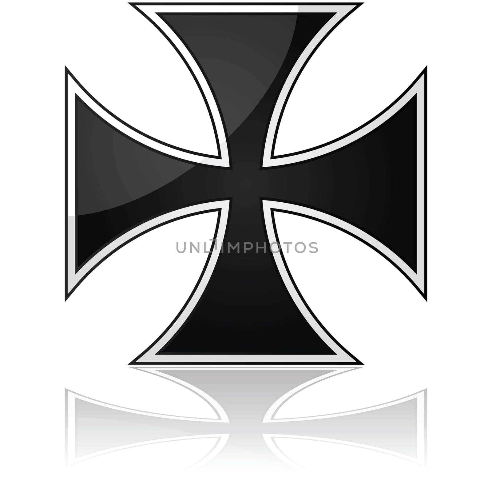 Glossy illustration showing an iron cross symbol reflected over a white surface