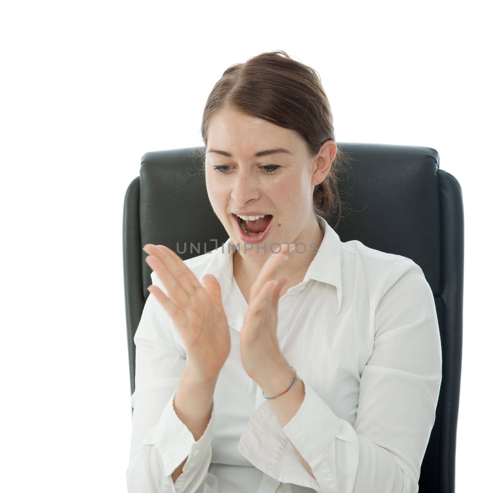 young brunette business woman is happy
