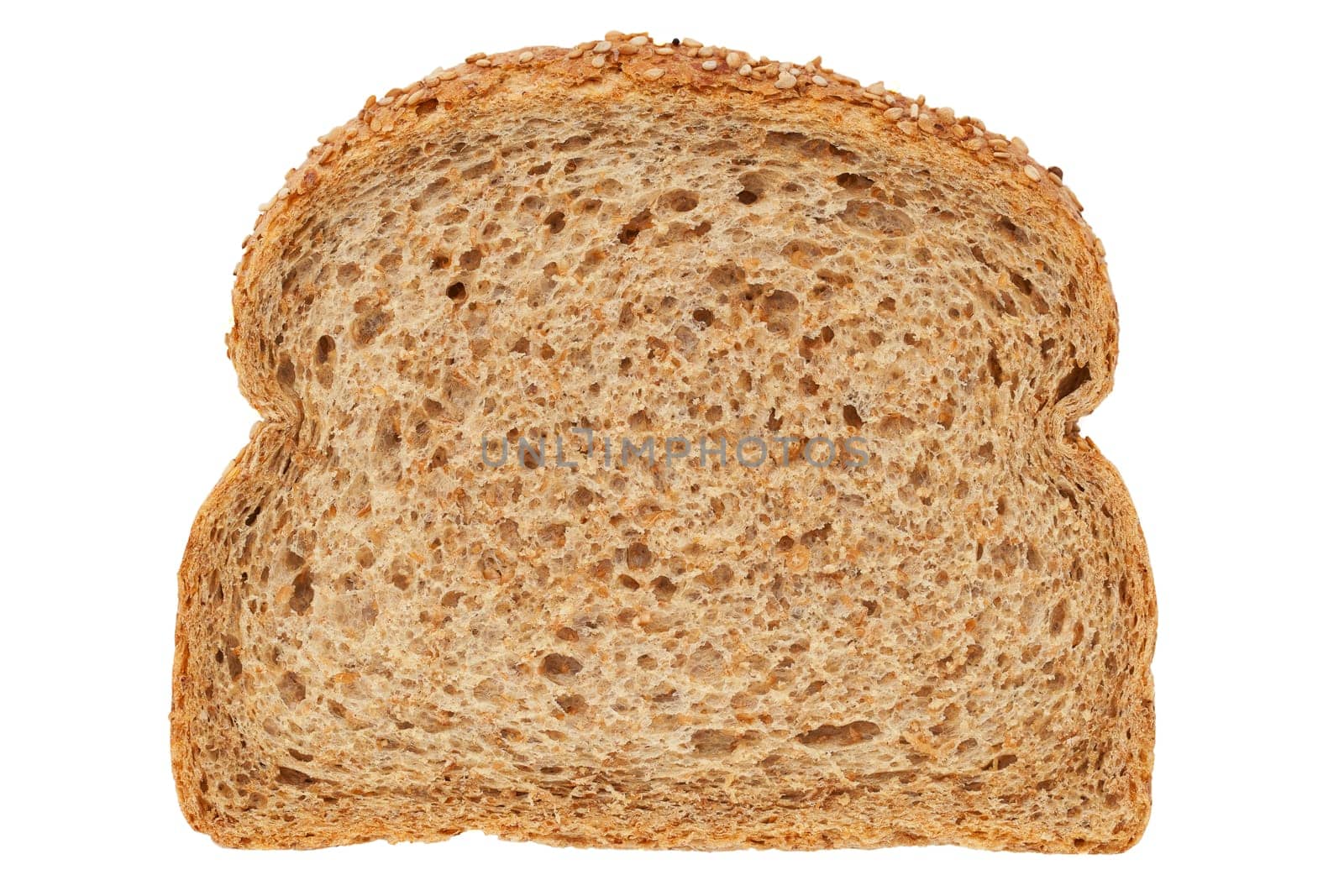Slice of whole wheat bread isolated on white background