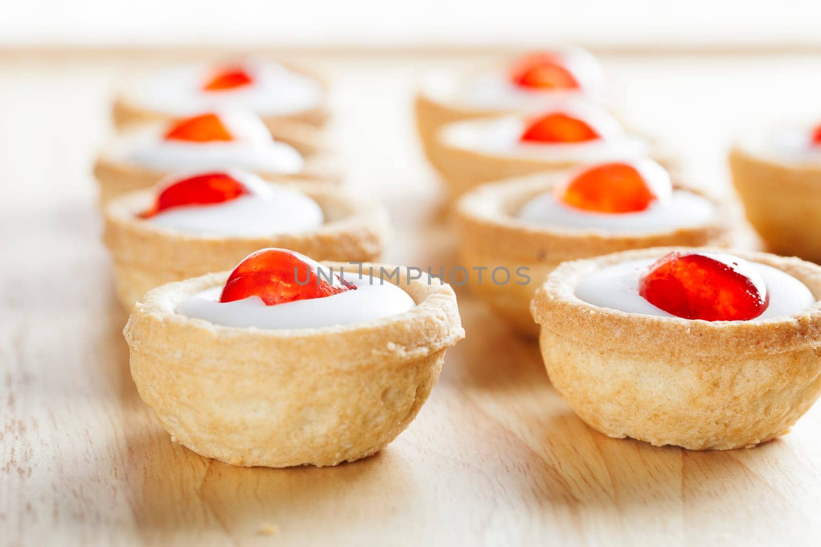 Sweet bakewell pastry treats on a table top at eye level