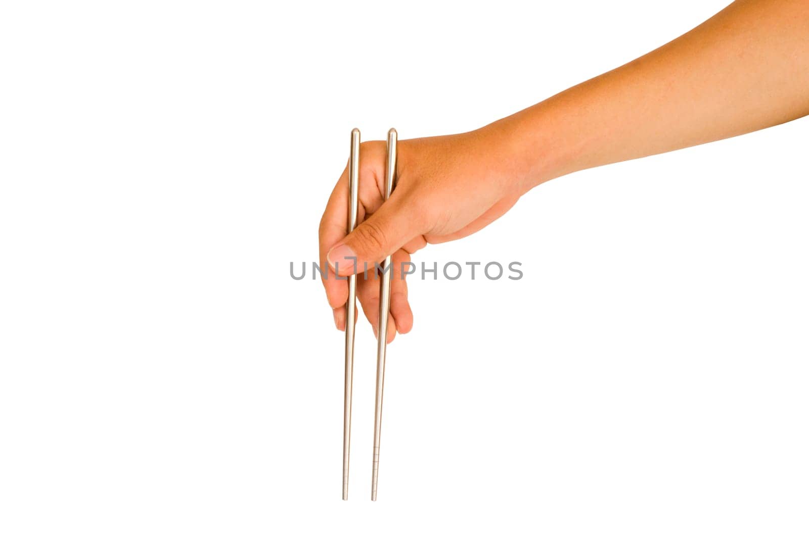 isolated man hand holding chopstick, with clipping path in jpg.