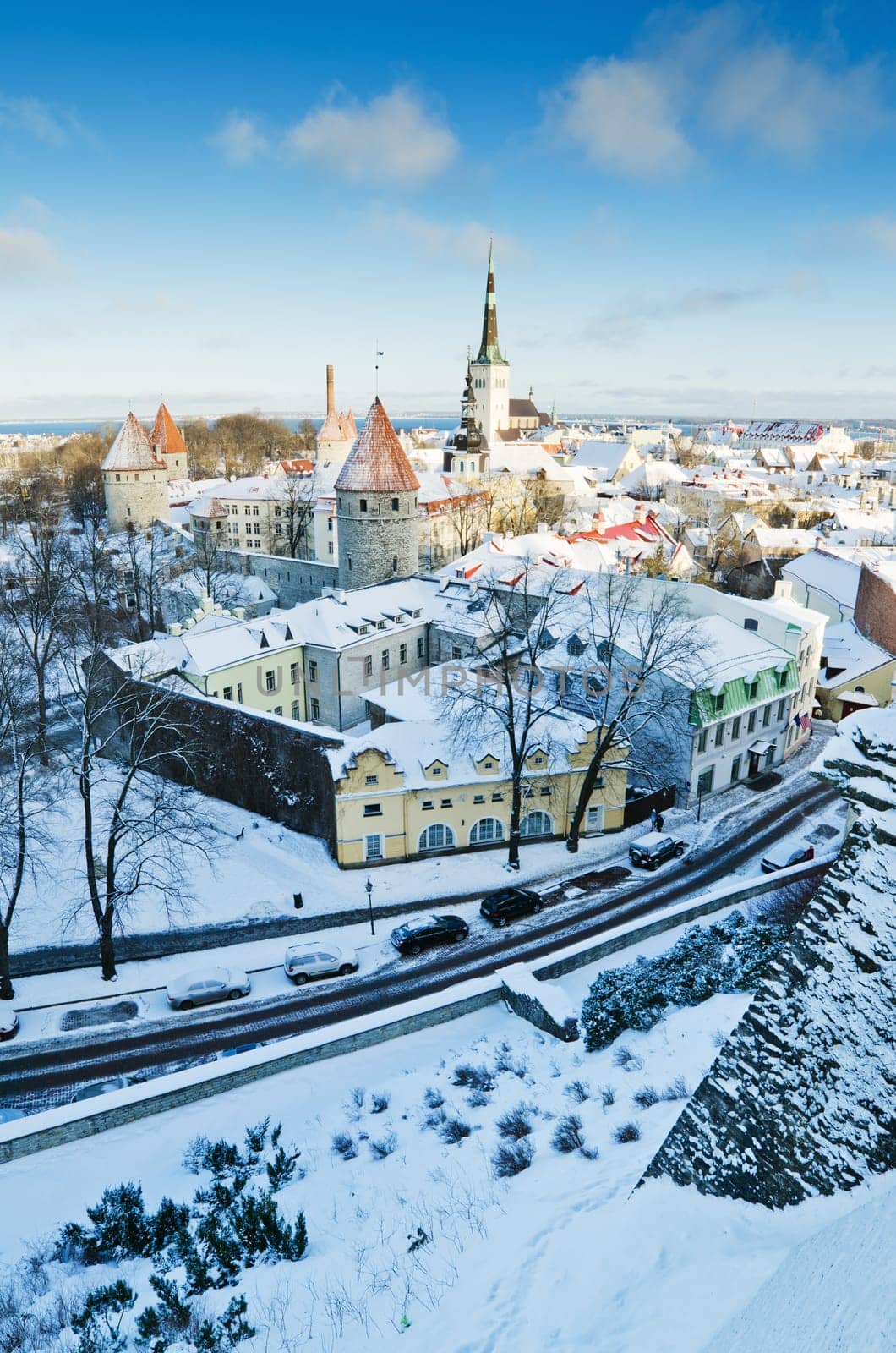 A view over the rooftops of old Tallinn frosty morning
