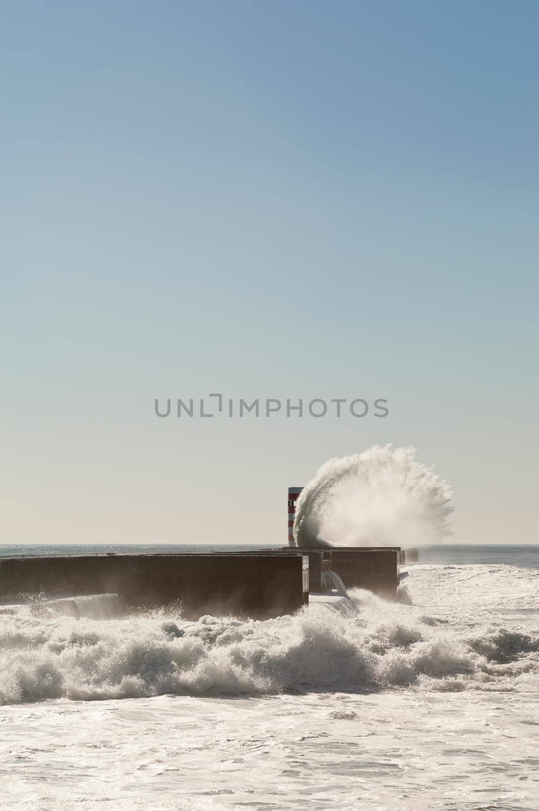 Rough sea in the jetty of Felgueiras, Douro river mouth, Porto, Portugal