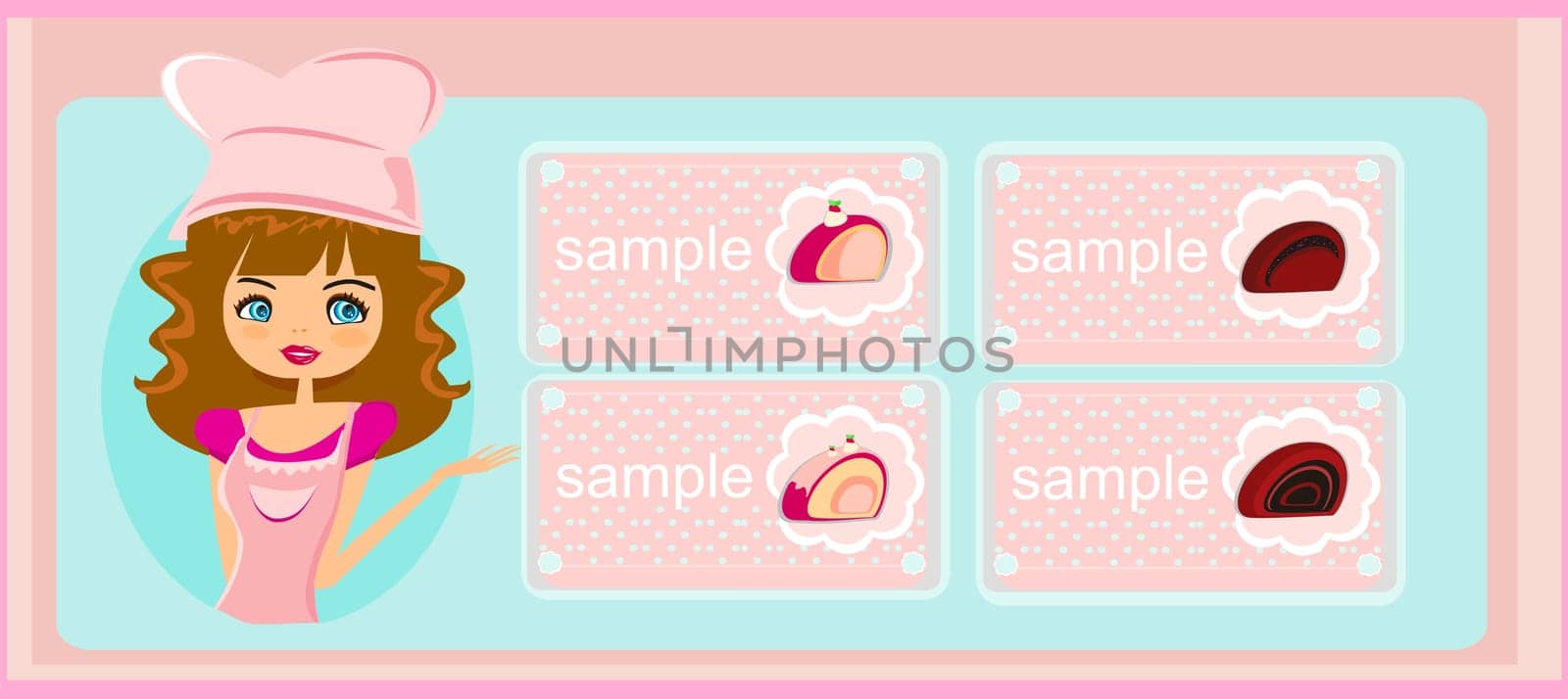 menu sweet dessert set with woman chef