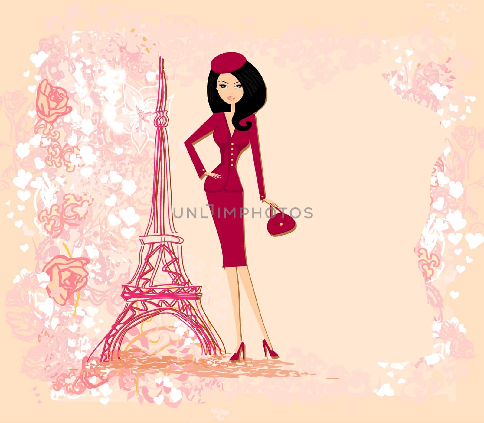beautiful women Shopping in Paris - vector card