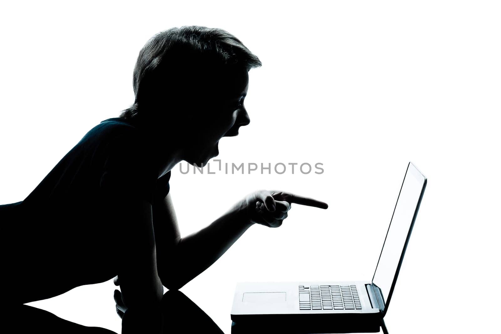 one caucasian young teenager silhouette boy or girl portrait in studio cut out isolated on white background