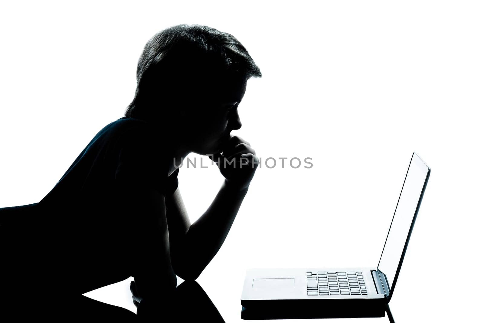 one caucasian young teenager silhouette boy or girl portrait in studio cut out isolated on white background