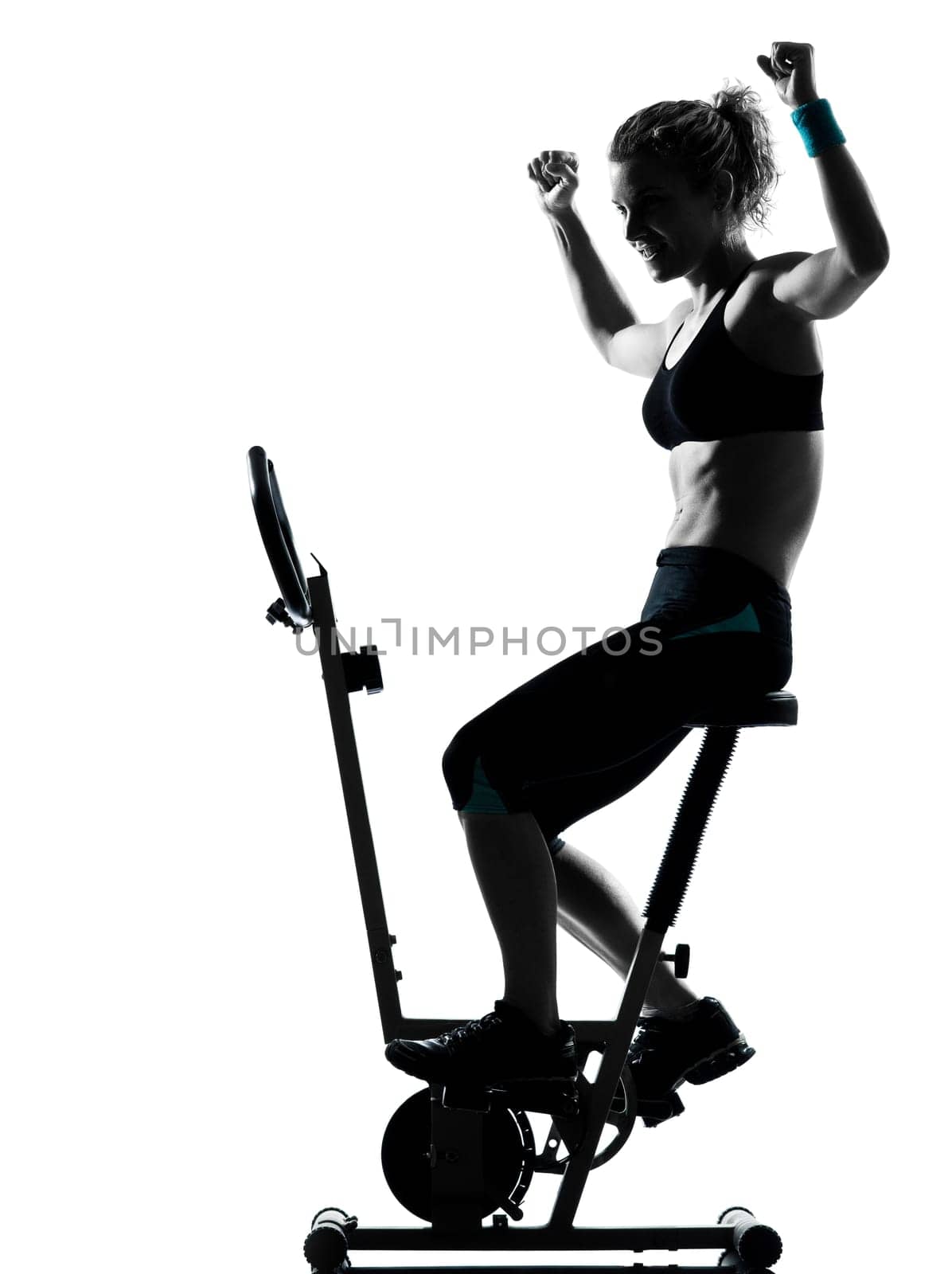 one woman biking exercising workout fitness aerobic exercise posture on studio isolated white background