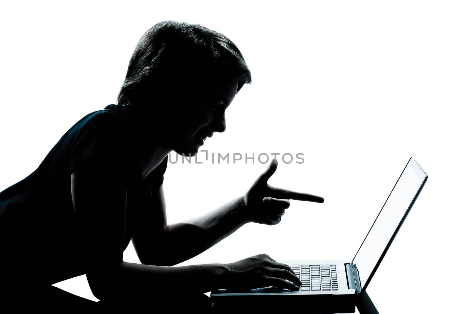 one caucasian young teenager silhouette boy or girl portrait in studio cut out isolated on white background