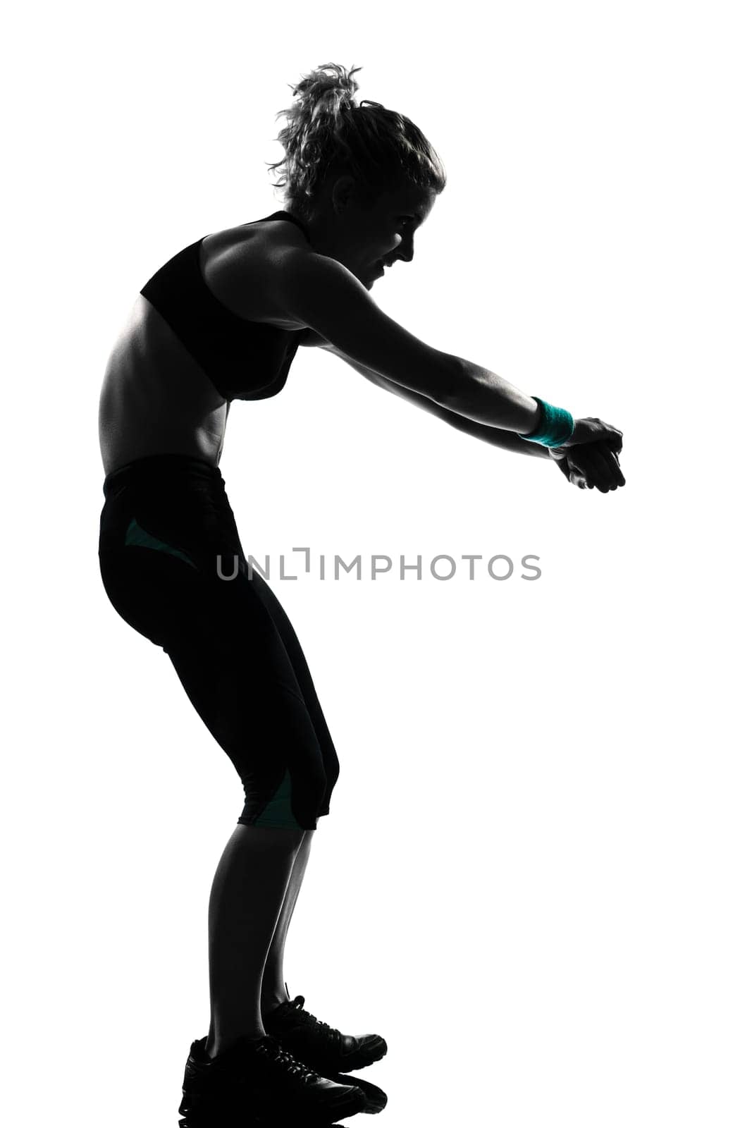 one woman exercising workout fitness aerobic exercise posture on studio isolated white background
