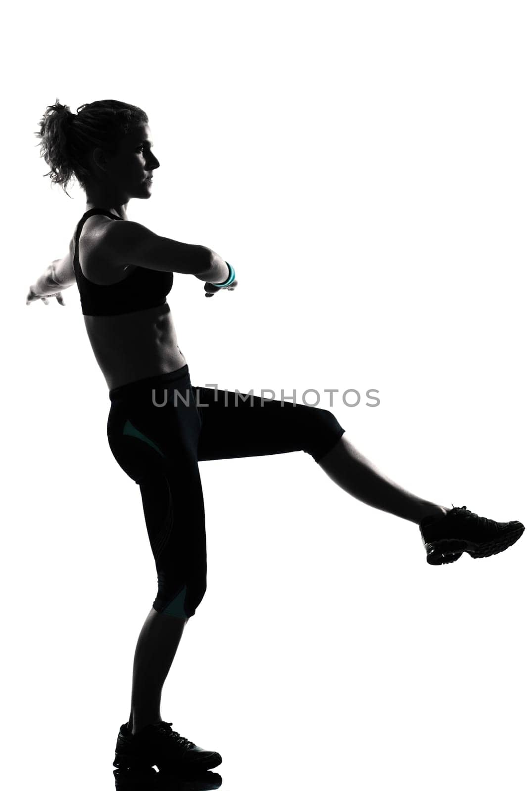 one woman exercising workout fitness aerobic exercise posture on studio isolated white background