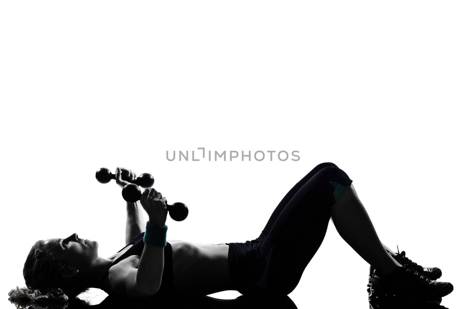 woman workout fitness posture body building weight training exercise exercising on studio isolated white background