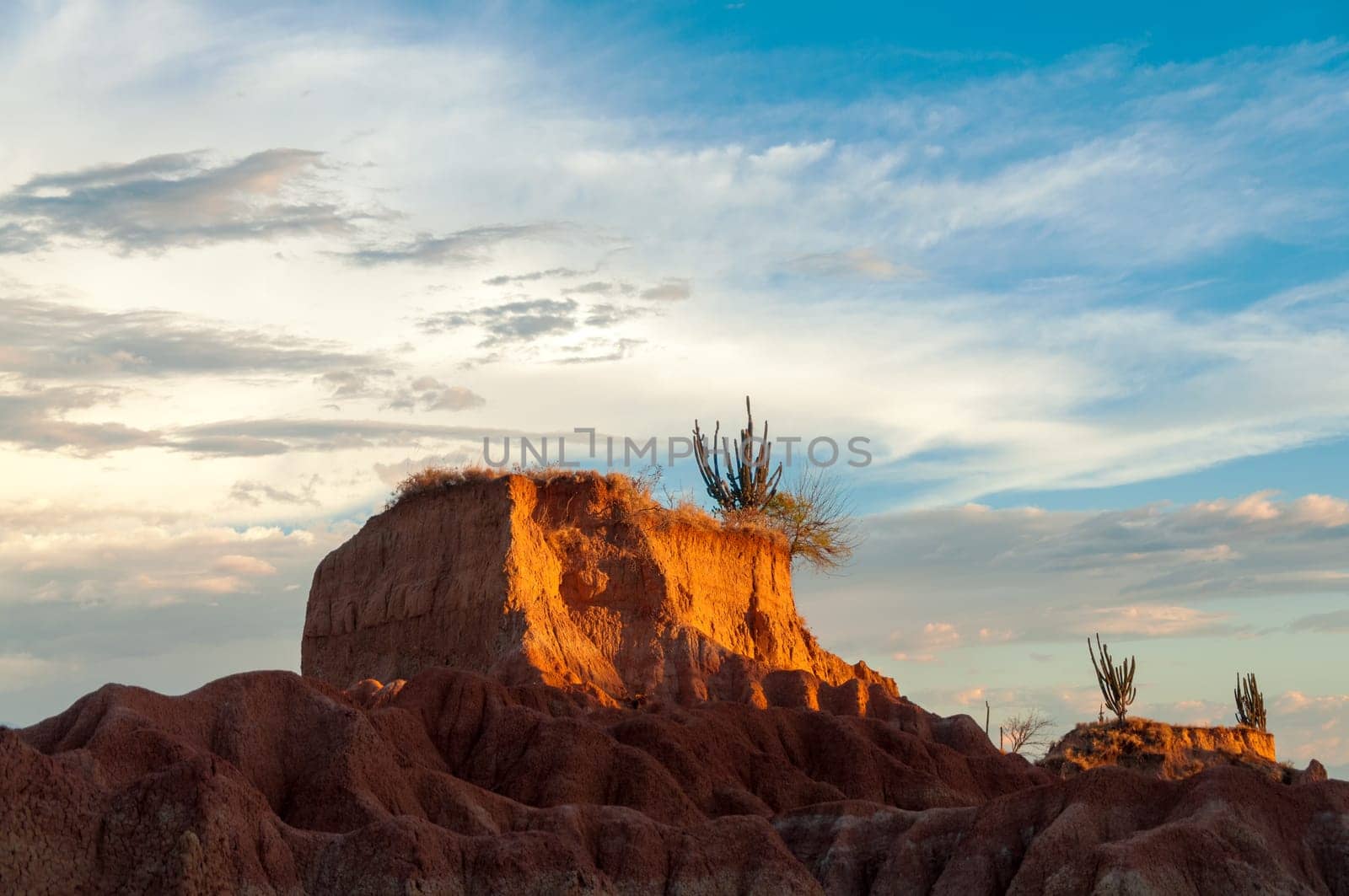 Closeup view of mesa in Tatacoa desert in Huila, Colombia