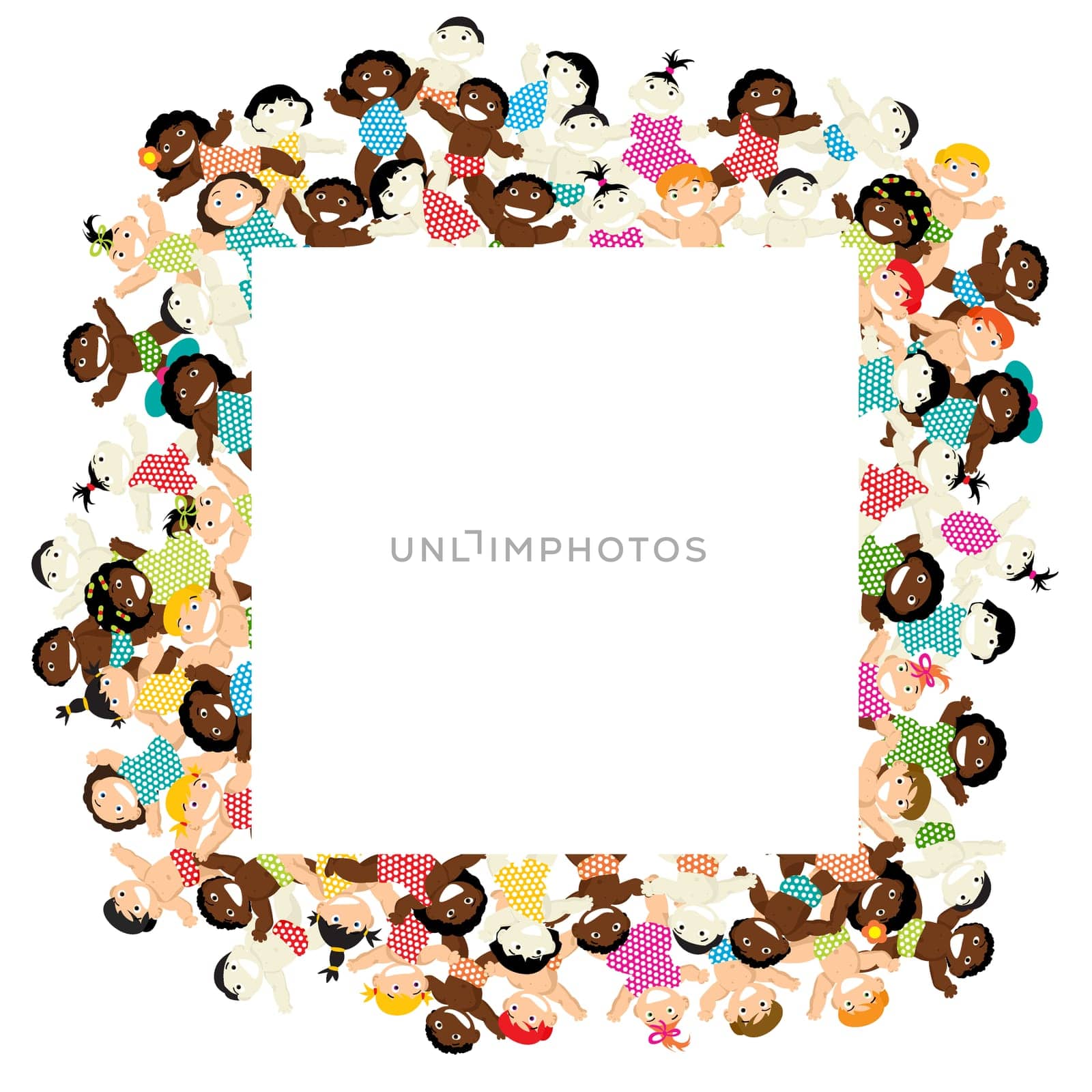 Decorative frame made from multi racial babies.