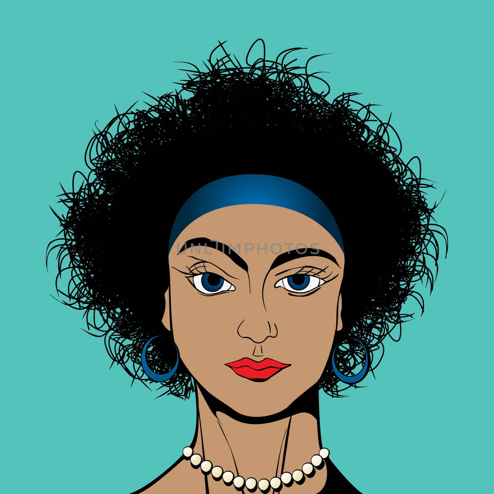 Curly hair blue eyes girl avatar drawing