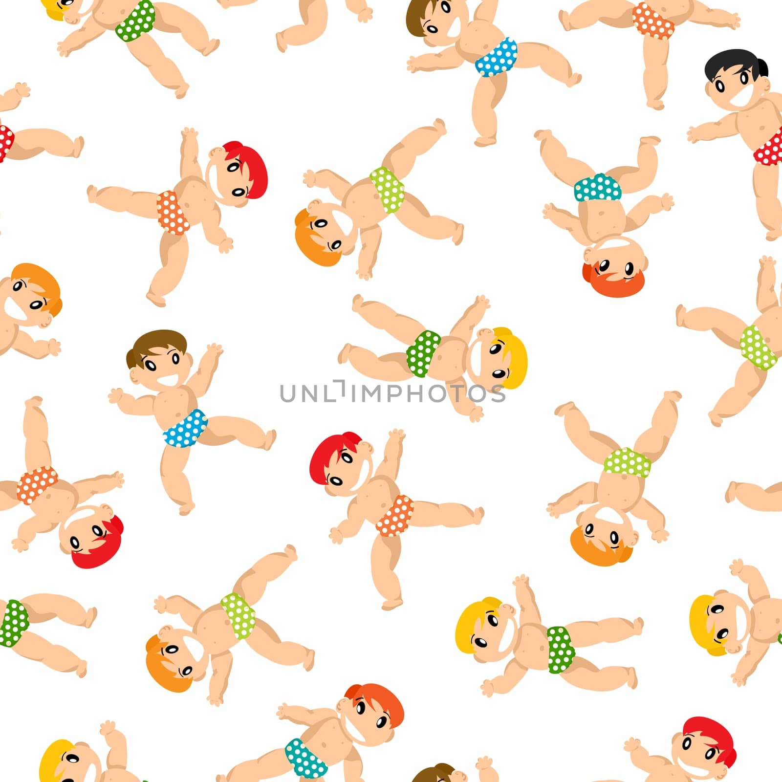 Seamless background design with babies over white background