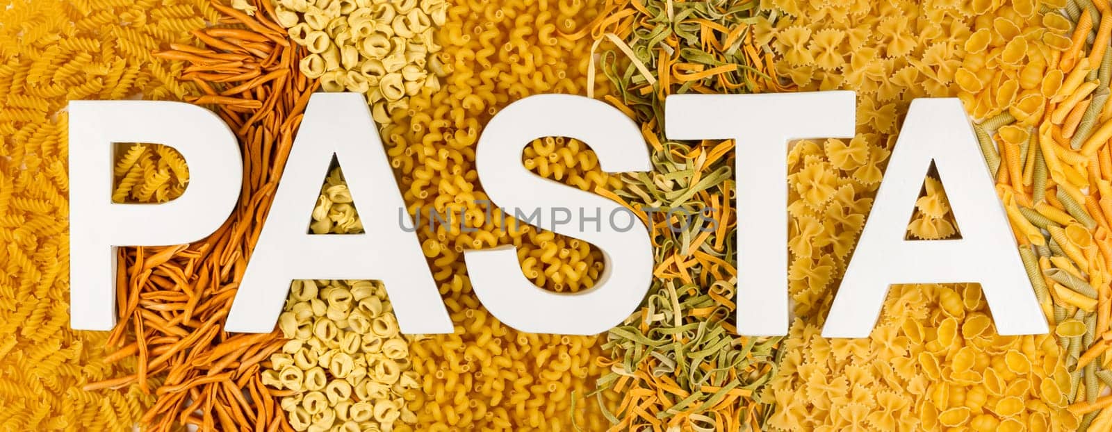 Pasta lettering in the middle of noodles