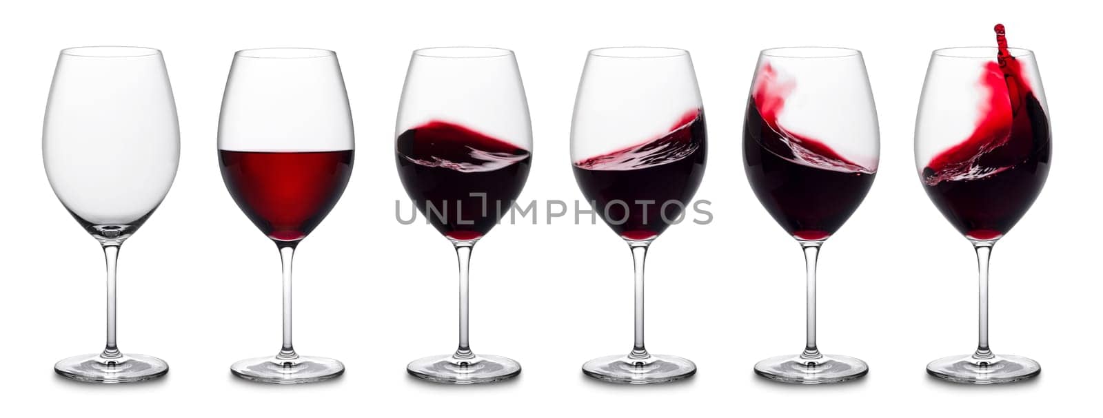 Set of wine glasses empty and with red wine