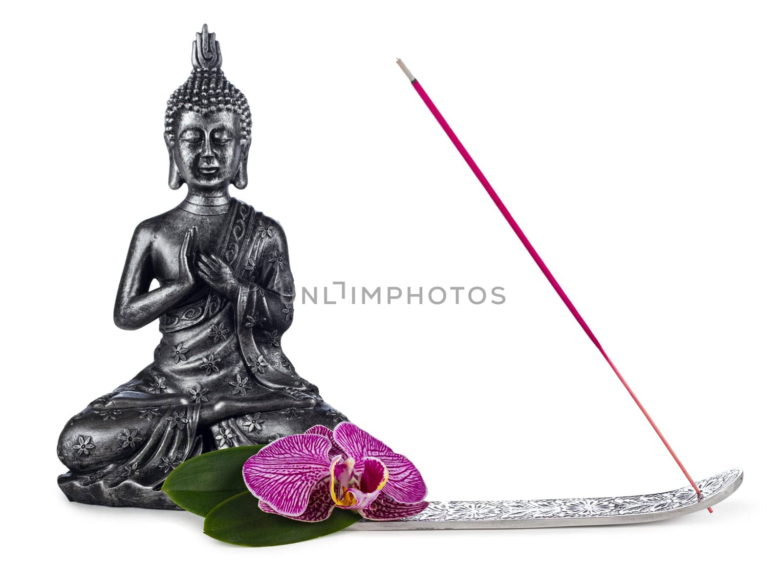 Buddha with flower and incense sticks