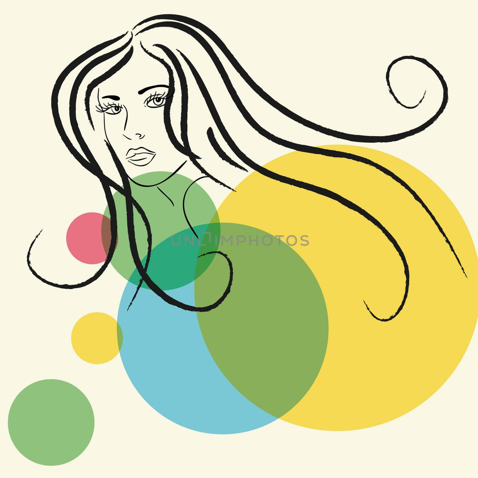 Fashion woman profile sketch with transparent bubbles. EPS10 file version. This illustration contains transparencies and is layered for easy manipulation and custom coloring