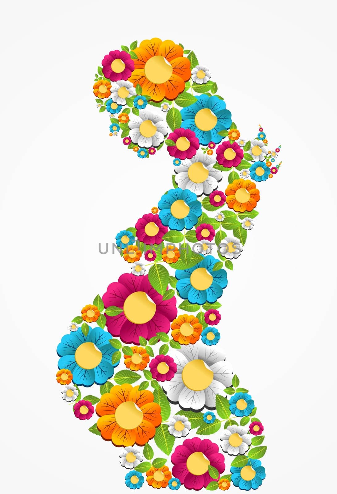 Spring pregnant woman flowers silhouette background. Vector file layered for easy manipulation and coloring.
