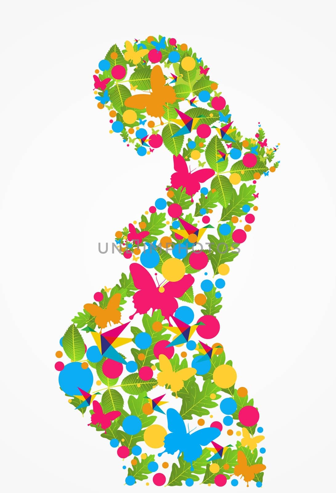 Spring pregnant woman flowers silhouette background. Vector file layered for easy manipulation and coloring.