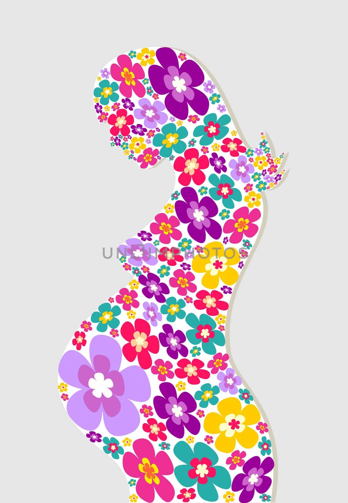 Pregnant woman with flowers silhouette background. Vector file layered for easy manipulation and coloring.