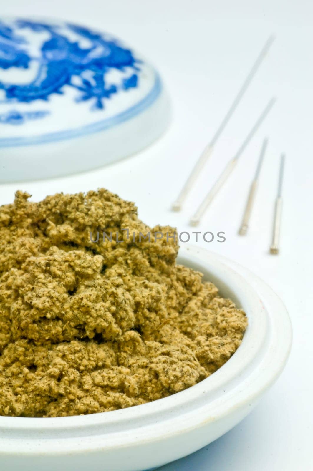 Moxa wool and acupuncture needles