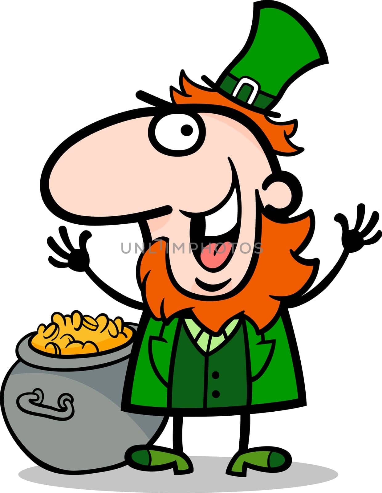 Cartoon Illustration of Happy Leprechaun with Pot of Gold on St Patricks Day Holiday