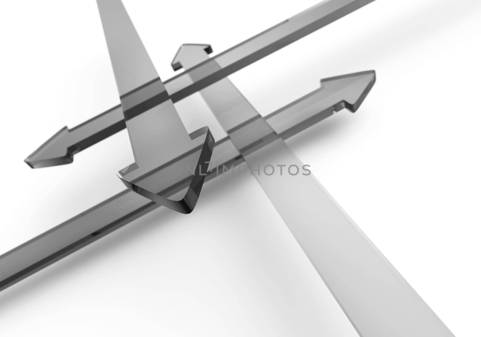 Transparent 3D arrows made of glass in four directions 2