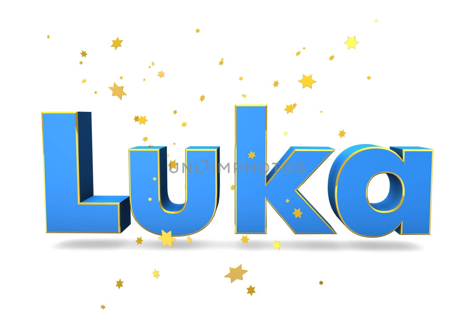 The name "Luka"" with golden stars on the white background."