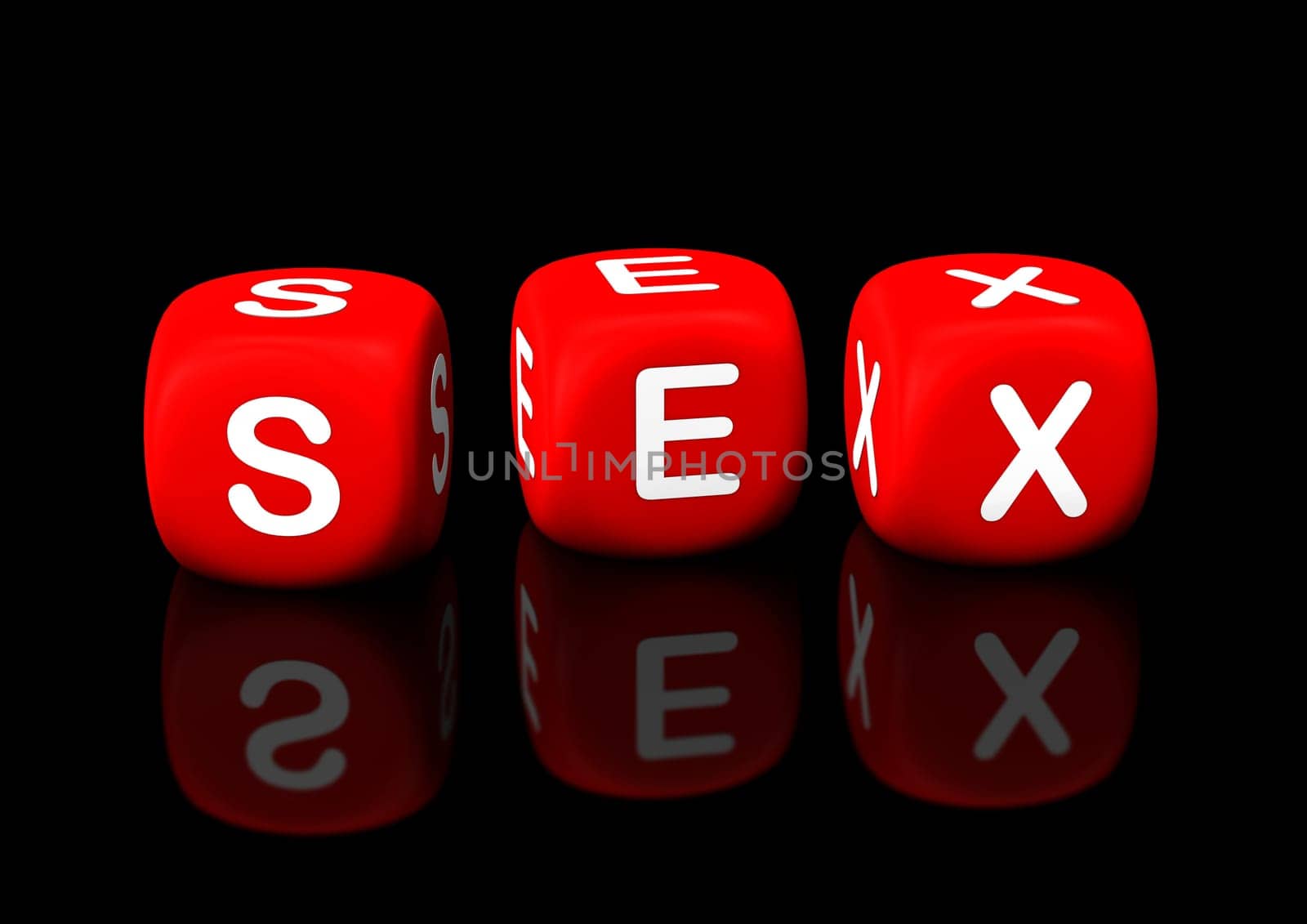 Red cubes with the text "sex"". Black background."