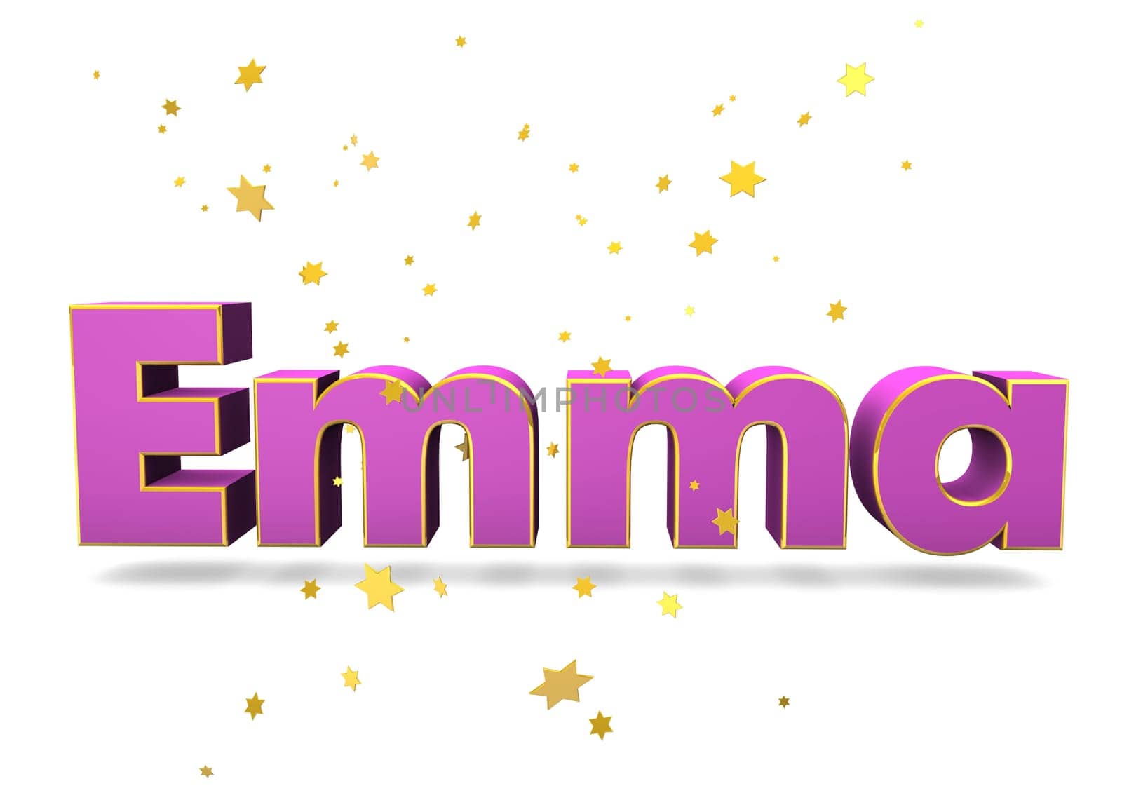 The name "Emma"" with golden stars on the white background."