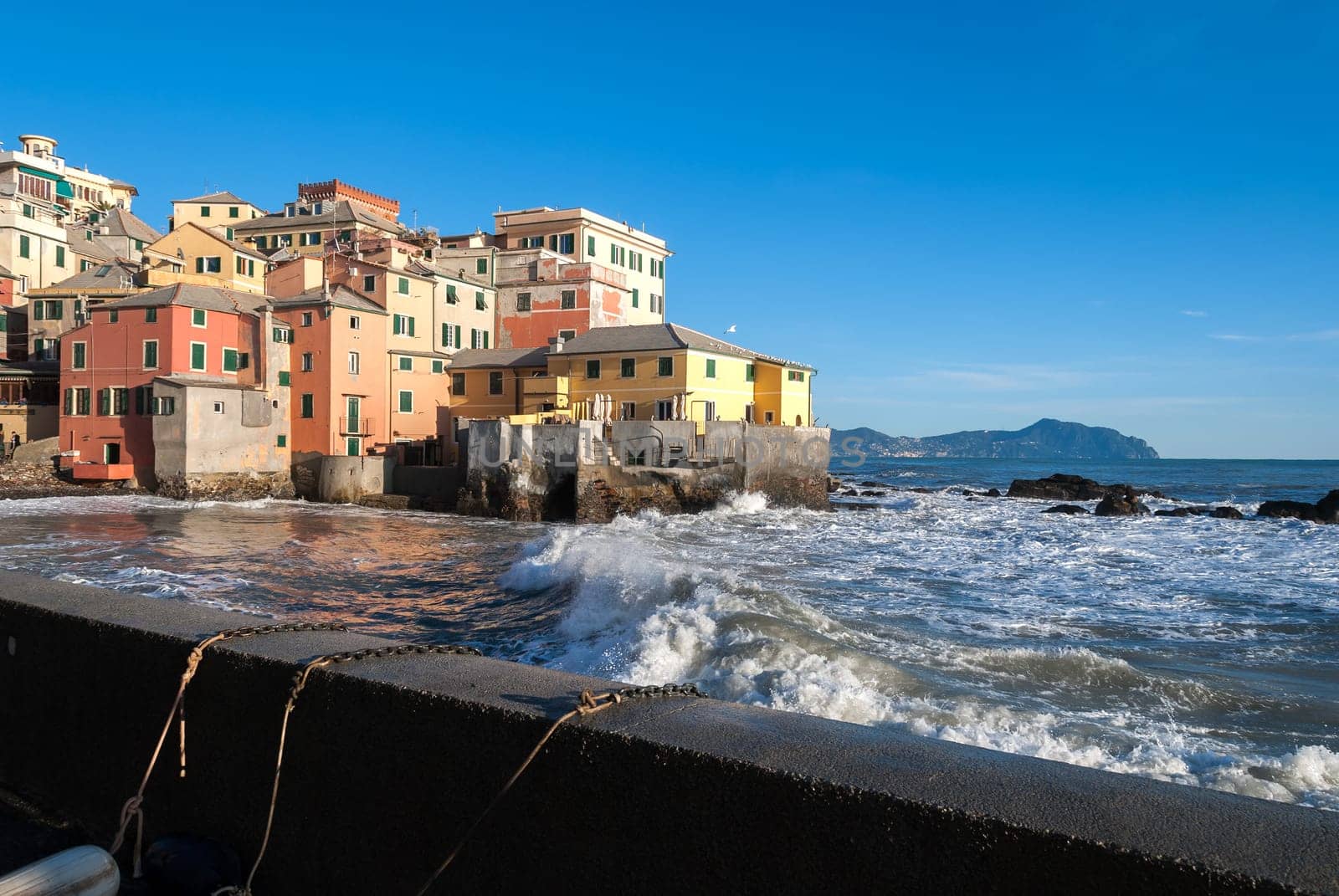 rough seas in Boccadasse to Genoa in Italy