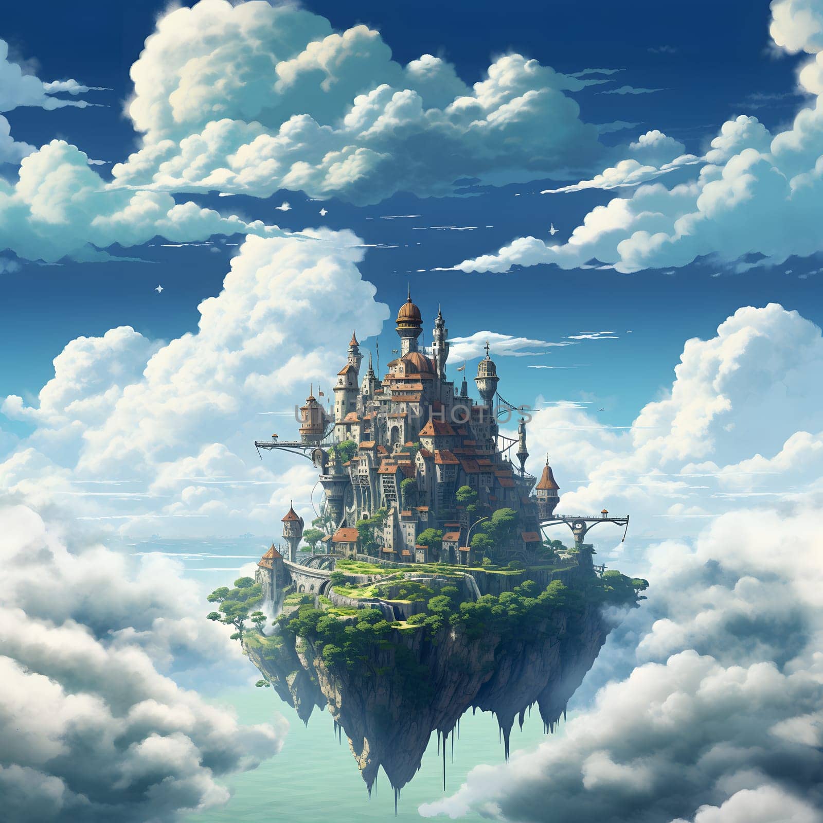 Castle floating in the sky. Neural network generated image by z1b