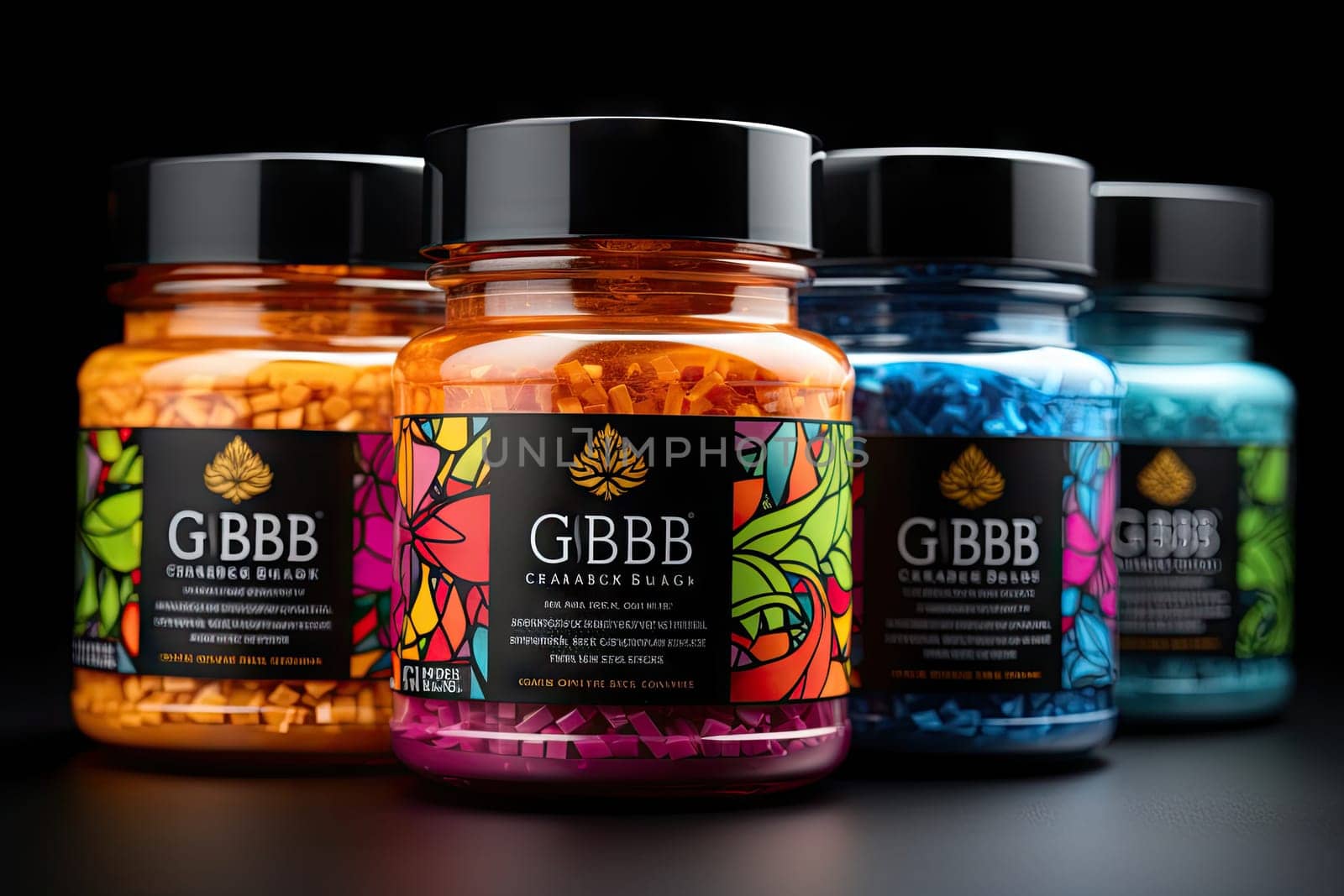 CBG Gummies. a lineup of bottles of gbh cosmetics products by golibtolibov